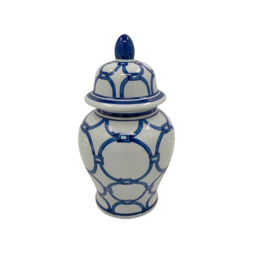 Ceramic 10" Links Temple Jar - Blue / White