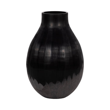 Etched Lines Rough Cut Bottom Vase - Black