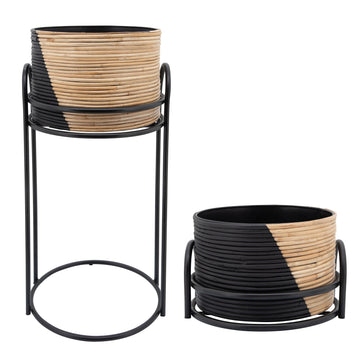 Round Planter Stands (Set of 2) - Black / Brown