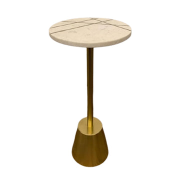 Giraud Marble And Brass Inlay Accent Table - White