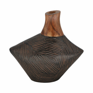 Kenai Small Wood And Metal Vase 9" - Light Brown