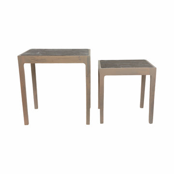 18/22" Carver Travertine And Wood Accent Table (Set of 2) - Light Brown