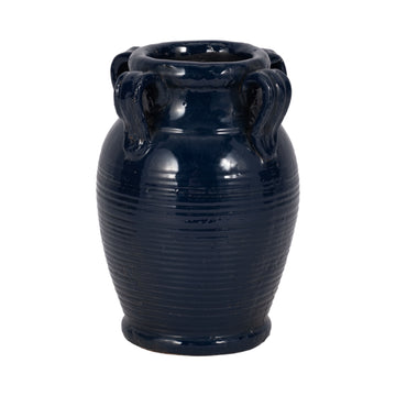 7" Terracotta Vase With Handles - Navy Blue