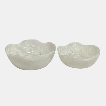 12" / 14" Wavy Edged Resin Bowls (Set of 2) - White