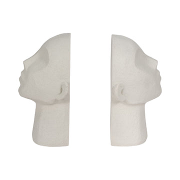 9" Textured Head Up Bookends (Set of 2) - White