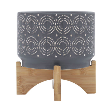 Ceramic Swirl Planter On Stand 7" - Gray