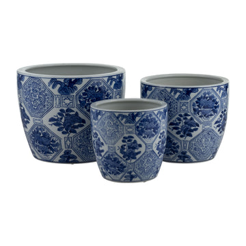 6" / 8" / 10" Chinoiserie Planters (Set of 3) - Blue / White