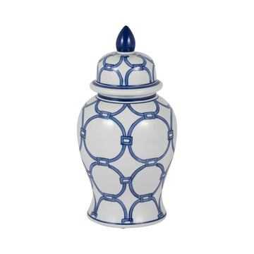 Links Temple Ceramic Jar 14" - Blue / White