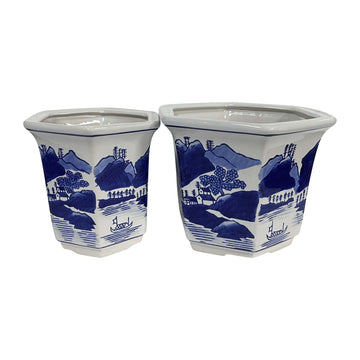 Chinoiserie Planters (Set of 2) - Blue / White