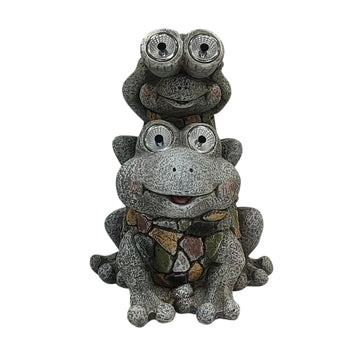 14" Frogs Piggy Back Ride Solar Eyes - Grey