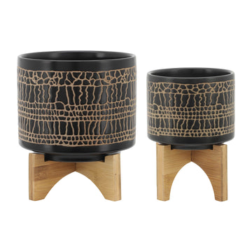 Glazed Planter With Stand 5 / 8" (Set of 2) - Black