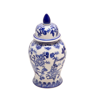 Temple Jar Bird / Flower 14" - Blue