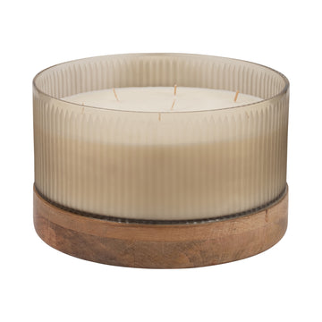 12" 183 Oz Glass Candle With Wood Base - Ivory