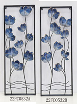 Blooming Flowers Metal Wall Panels (Set of 2) - Blue