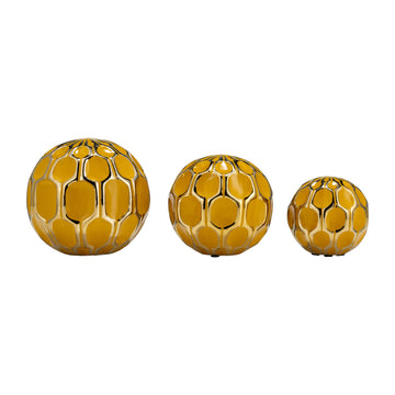 Cer Orbs 4 / 5 / 6" (Set of 3) - Honey / Gold