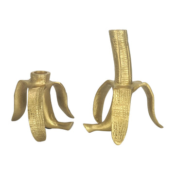 Metal 6" Banana Taper Candle Holders (Set of 2) - Gold