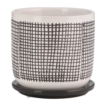 Mesh Design Planter With Saucer 6" - Gray