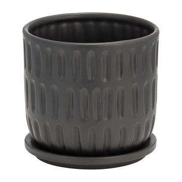 Textured Planter With Saucer 6" - Matte Black
