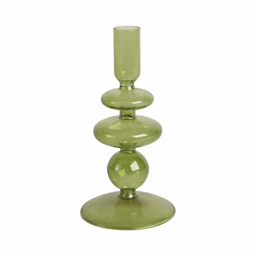 Vintage Glass Taper Candle Holder 7" - Olive