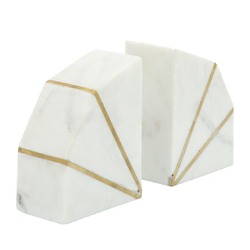 Marble Accent Bookends With Gold Inlays 4" (Set of 2) - White