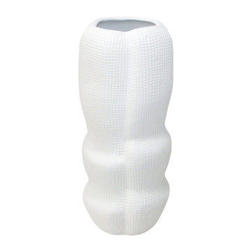 Ceramic 12" Waffle Texture Organic Vase - White