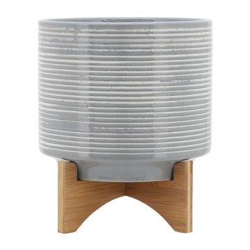 Ceramic Planter On Stand 10" - Light Gray