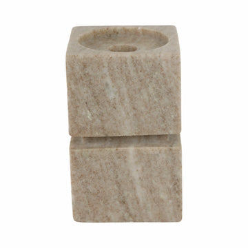 6" Onyx Marble Stacked Cubes Pillar Candleholder - White