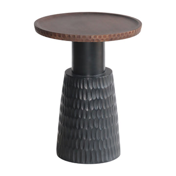 Wood 20" Hammered Side Table - Black / Brown