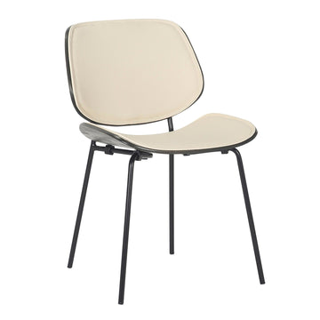 Lombardi - Chair - Black Metal And Cream Faux Leather With Dark Walnut Wood Accent