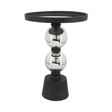 Metal Orb Side Table Mirror Top 22" - Silver / Black