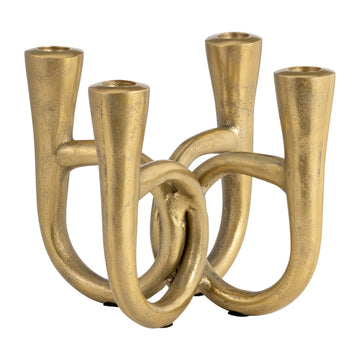 Metal 8" French Horn 4-Taper Candleholder - Gold