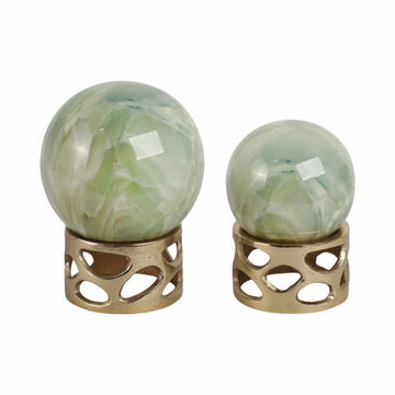 7/8" Anoka Marble Sphere Statuary (Set of 2) - Green