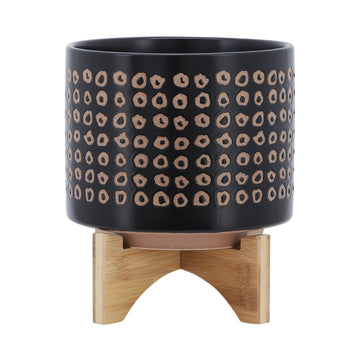 Ceramic Planter On Stand 8" - Brown