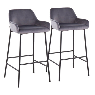 Daniella - Fixed - Height Bar Stool - Black Metal And Silver Velvet (Set of 2)