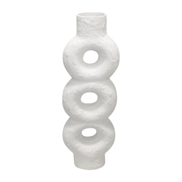 17" Textured Stacked Circles Vase - White