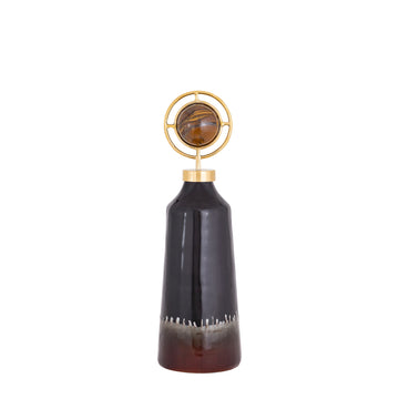 20" Oscar Small Tiger's Eye Stone And Metal Bottle - Dark Brown