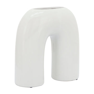 Ceramic Horseshoe Vase 8" - White