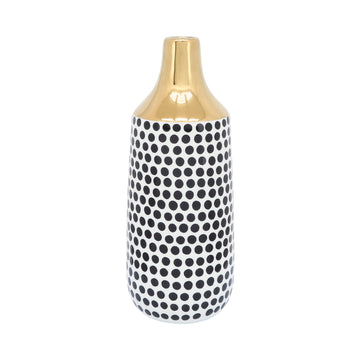 Ceramic 16" Polka Dots Vase - Gold/White