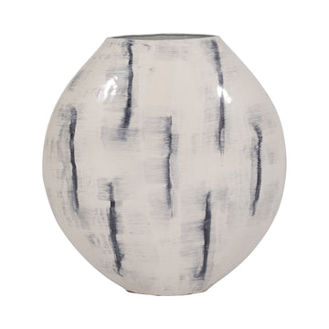 Metal 20" Enameled Round Vase - Distressed White