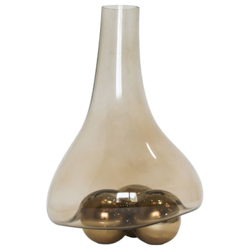 Feline Small Glass Vase With Metal Ball Base 16" - Gold