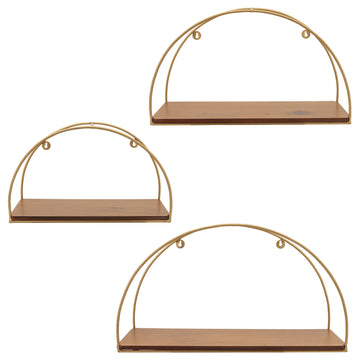 Metal / Wood Wall Shelves 10 / 12 / 14" (Set of 3) - Brown / Gold