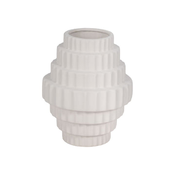 8" Textured Staggered Vase - White