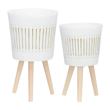 Planter With Wood Legs 10 / 12" (Set of 2) - White