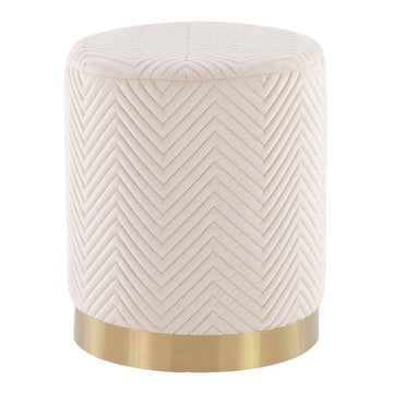 Marla - Chevron Ottoman - Gold Steel And Cream Velvet