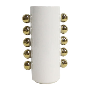 10" Vase With Side Knobs - White / Gold