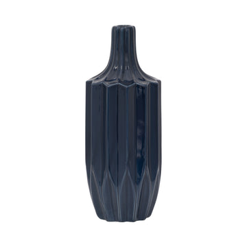 Ceramic 13" Fluted Vase - Navy