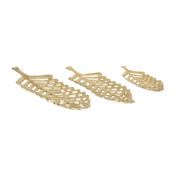 Metal Open Cut Leaf Plate 14 / 21 / 23" (Set of 3) - Gold