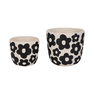 7" / 9" Flower Power Planters (Set of 2) - Black