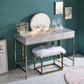 Piety - Vanity Desk - Silver PU & Champagne Finish