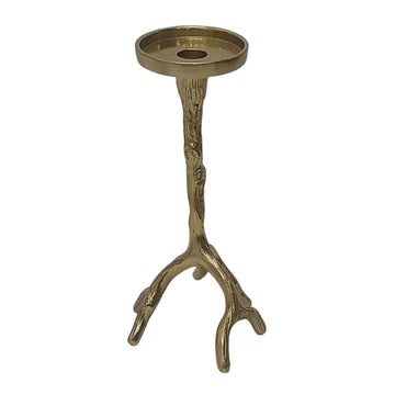 Roots Pillar & Taper Candle Holder 10" - Gold